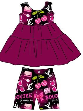 BAMBOO Magenta & Pink Cherry Print Girls' peplum  Set